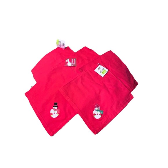 New Set of 6 Dennis East International Christmas Red Cloth Napkins Snowman - Picture 1 of 6